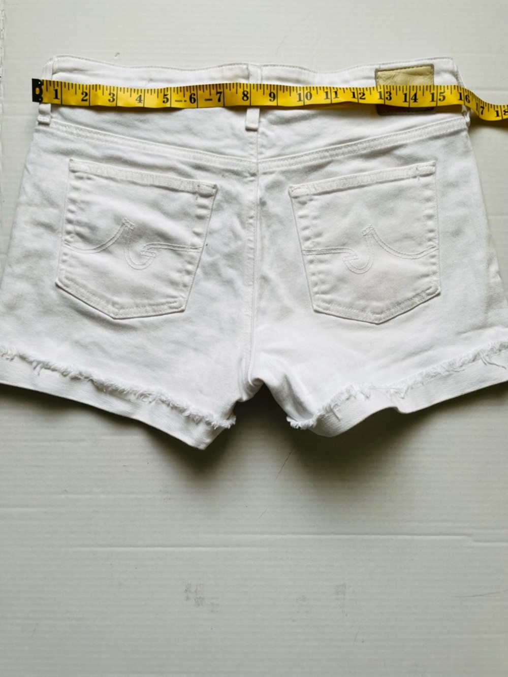 AG Adriano Goldschmied White Frayed Hem Denim Shorts - Picture 6 of 11